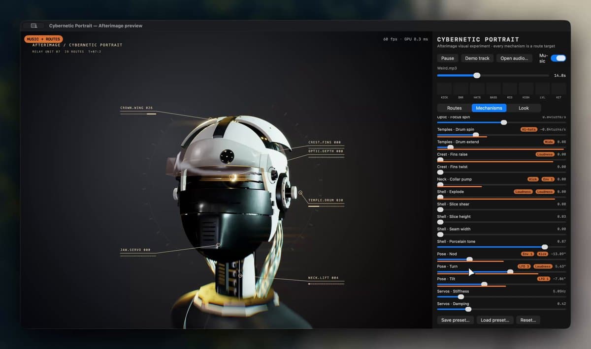 Thumbnail from Zsolt Kacso's (@kaolti) X post: Asked Opus 5.5 to build a native Mac app for visualizing music, model a robot head in Blender, and h