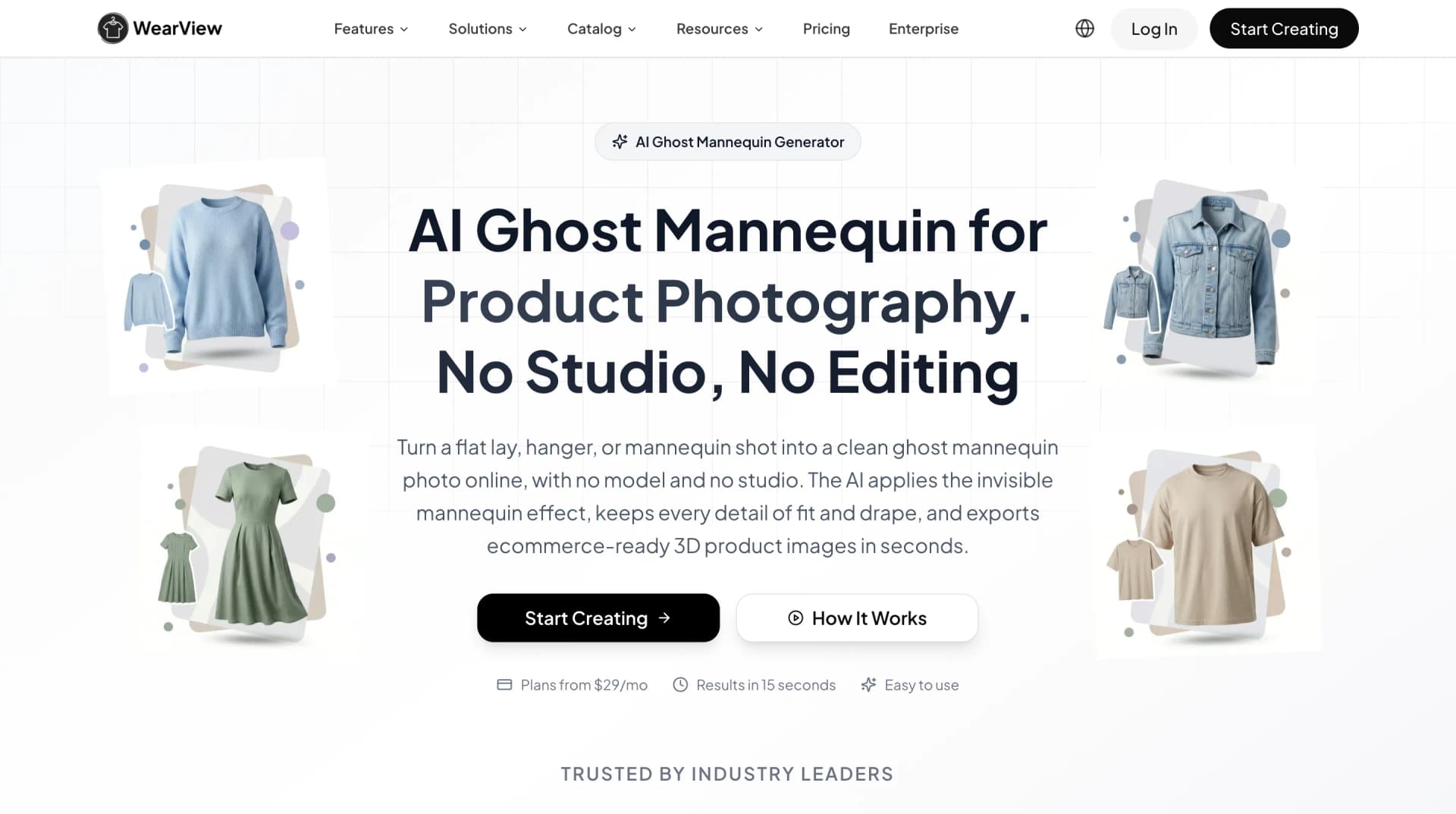 WearView AI ghost mannequin generator page for hollow-body product shots