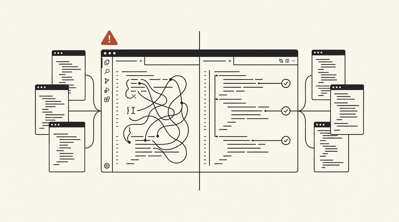 messy ad-hoc Cursor usage versus a governed team setup
