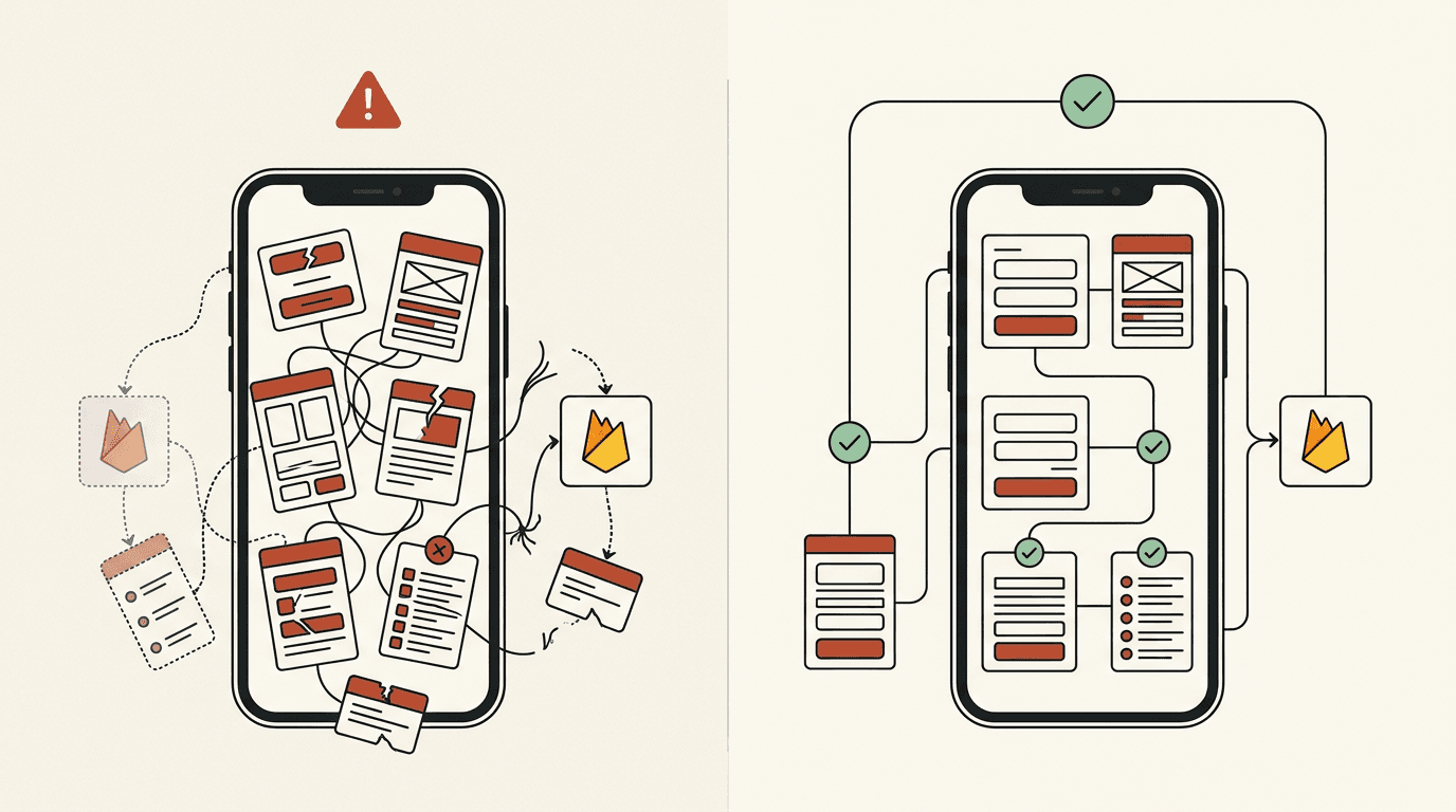 a stalled DIY FlutterFlow app versus a published production app