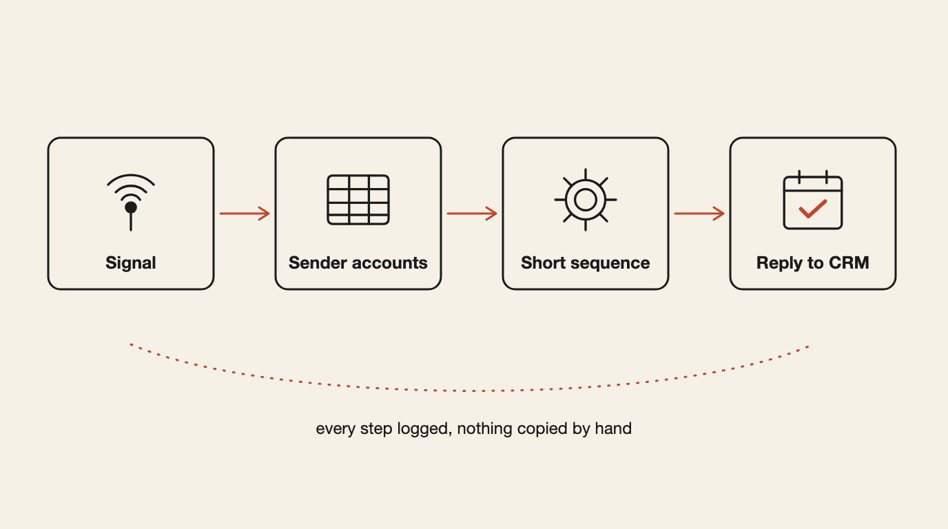 HeyReach system mapped from first signal to closed deal