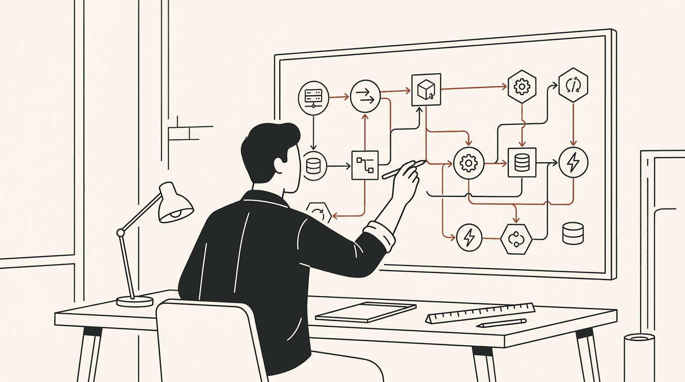 engineer architecting a custom n8n workflow diagram