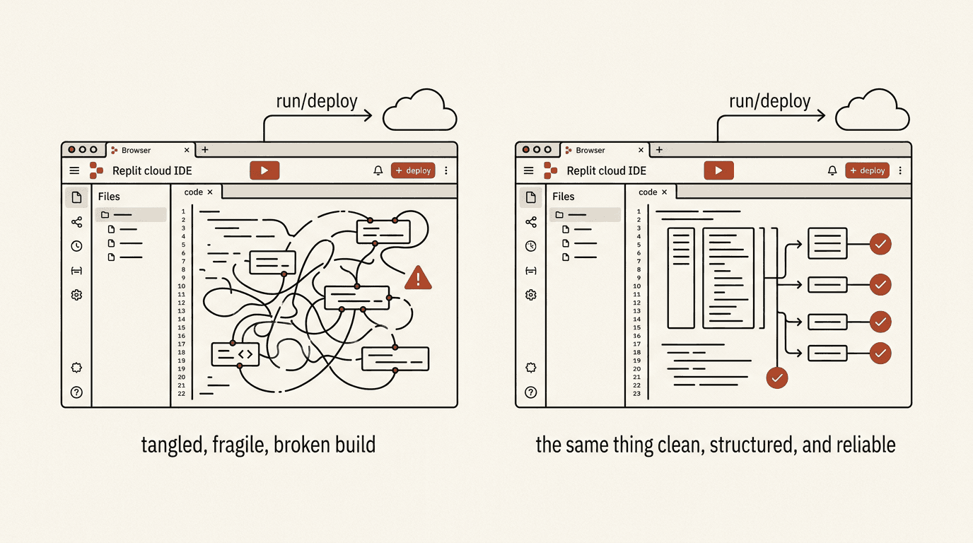 a fragile Replit prototype versus a hardened production app