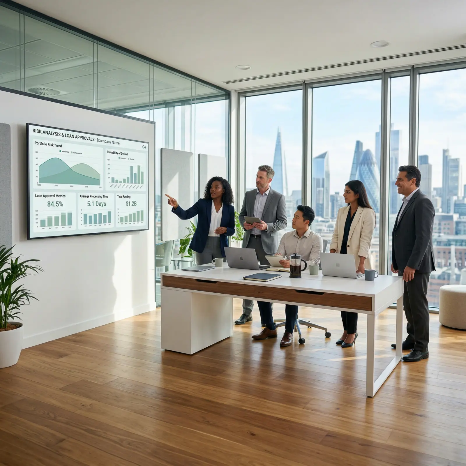 ai in finance dashboard showing real-time risk analysis and loan approvals