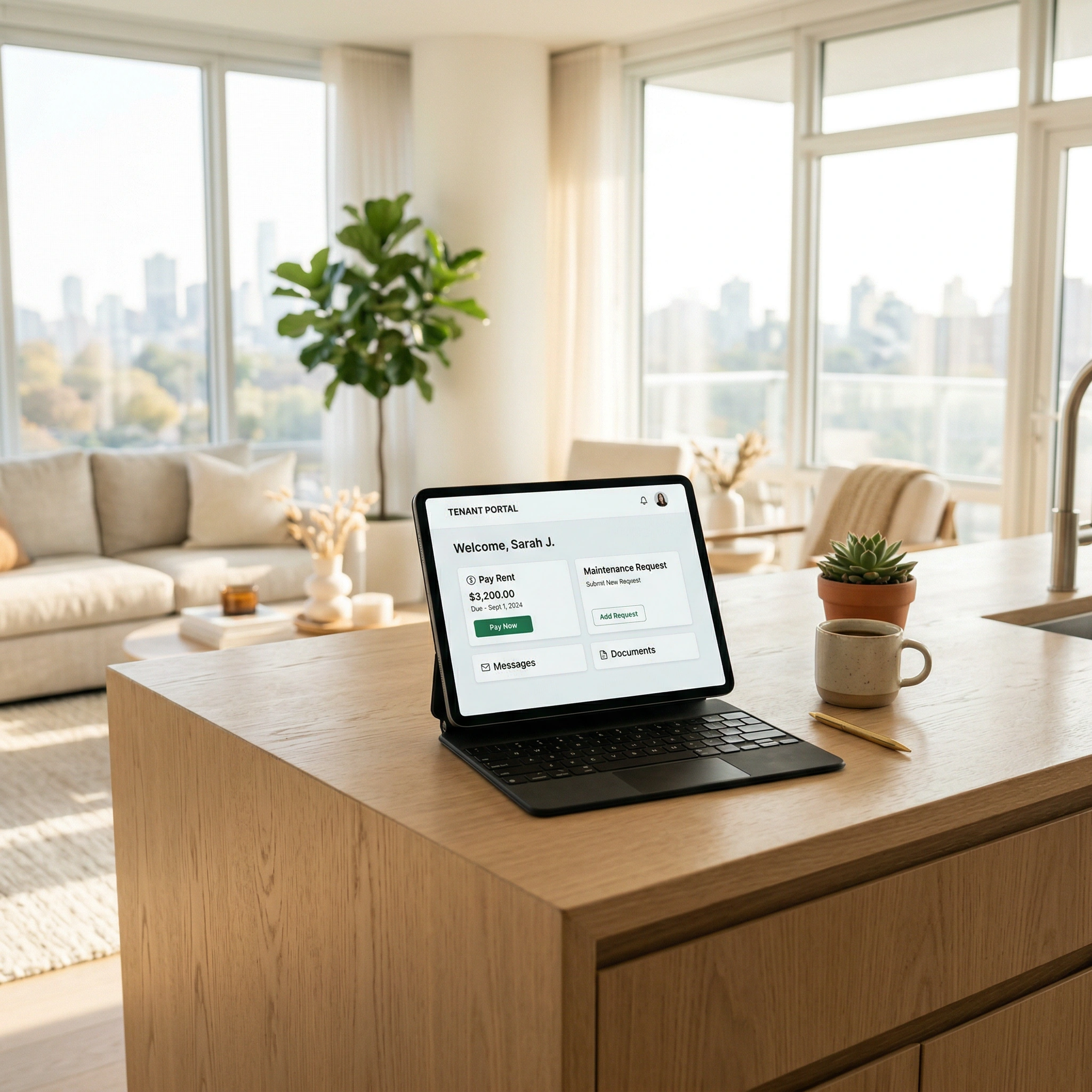 property management software tenant portal on tablet